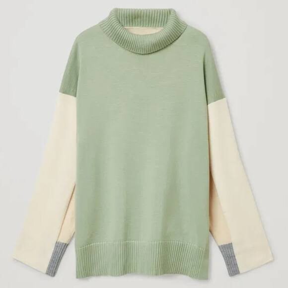 COS Merino Wool Sweater Contrast Knit Oversized Pullover Turtleneck - Picture 6 of 10